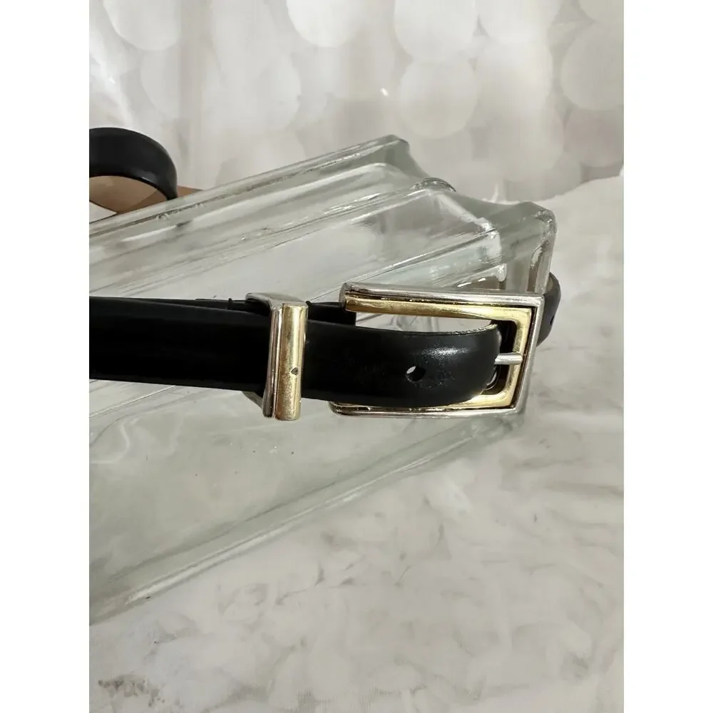 VTG Womens M Skinny Black Belt Genuine CALFSKIN Leather WMC MODERN Gold USA